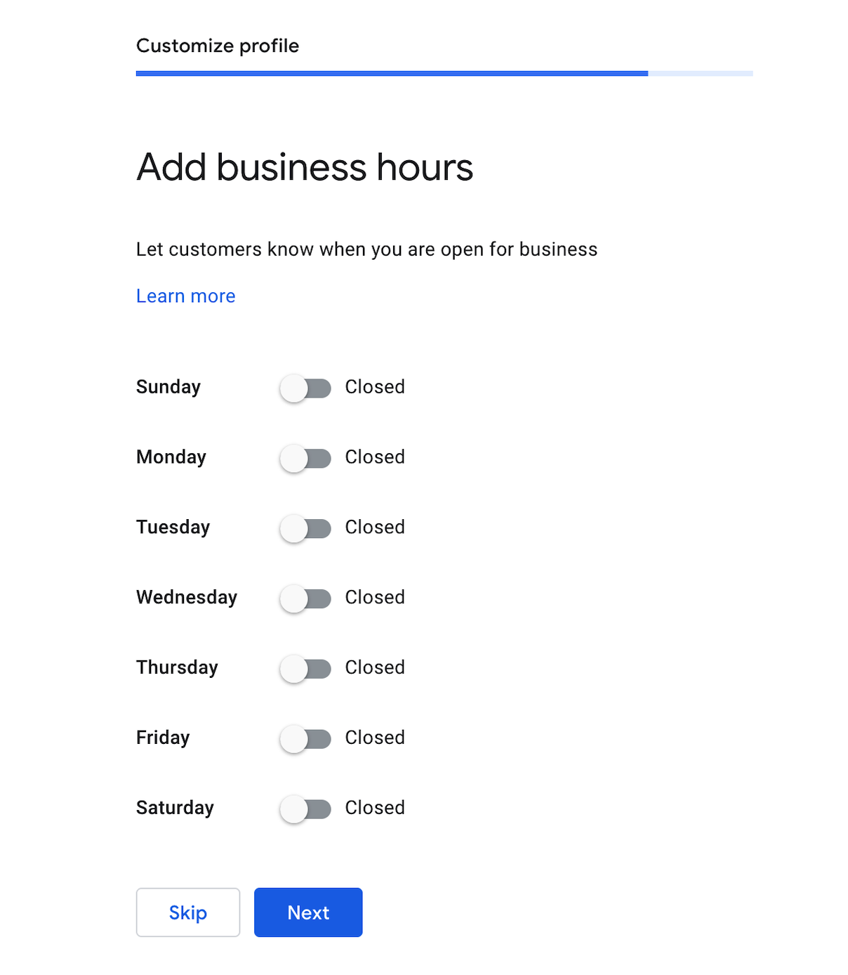 GBP Dashboard - Business Hours Listing Page